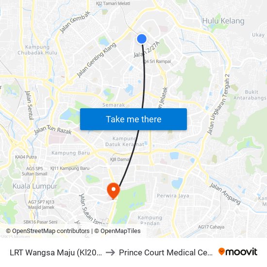 LRT Wangsa Maju (Kl2097) to Prince Court Medical Centre map