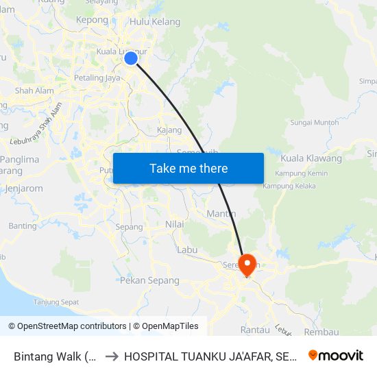 Bintang Walk (Kl85) to HOSPITAL TUANKU JA'AFAR, SEREMBAN map