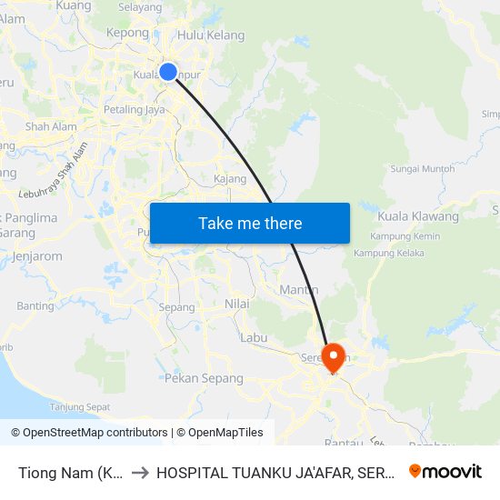 Tiong Nam (Kl42) to HOSPITAL TUANKU JA'AFAR, SEREMBAN map