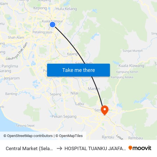 Central Market (Selatan) (Kl109) to HOSPITAL TUANKU JA'AFAR, SEREMBAN map