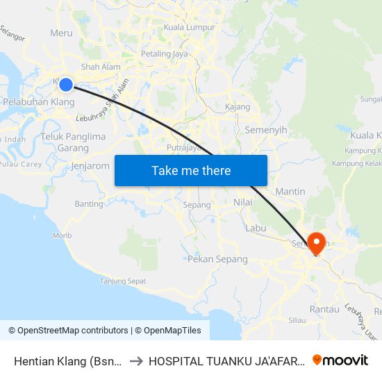 Hentian Klang (Bsn) (Bd580) to HOSPITAL TUANKU JA'AFAR, SEREMBAN map