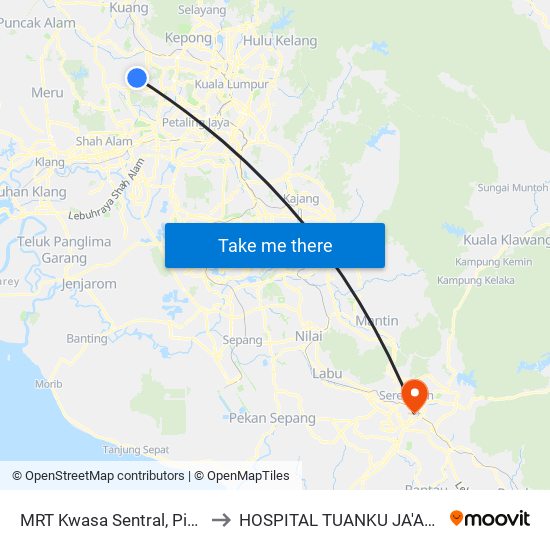 MRT Kwasa Sentral, Pintu A (Sa1020) to HOSPITAL TUANKU JA'AFAR, SEREMBAN map