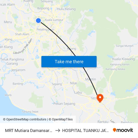MRT Mutiara Damansara, Pintu C (Pj814) to HOSPITAL TUANKU JA'AFAR, SEREMBAN map