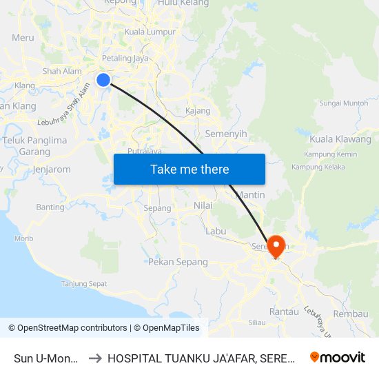 Sun U-Monash to HOSPITAL TUANKU JA'AFAR, SEREMBAN map