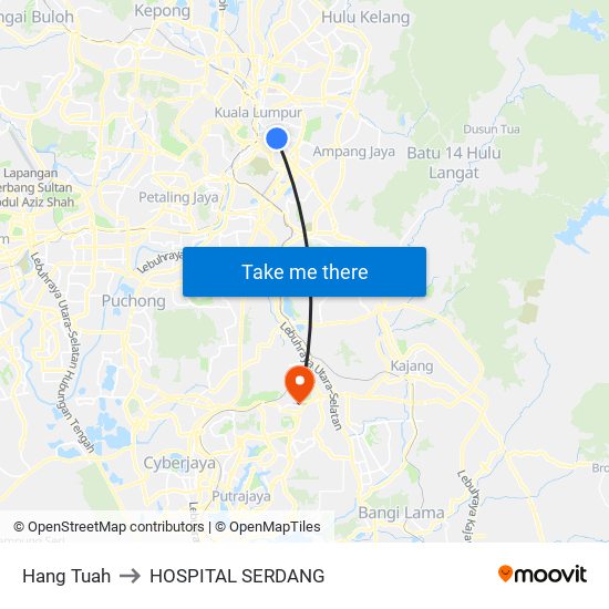 Hang Tuah to HOSPITAL SERDANG map