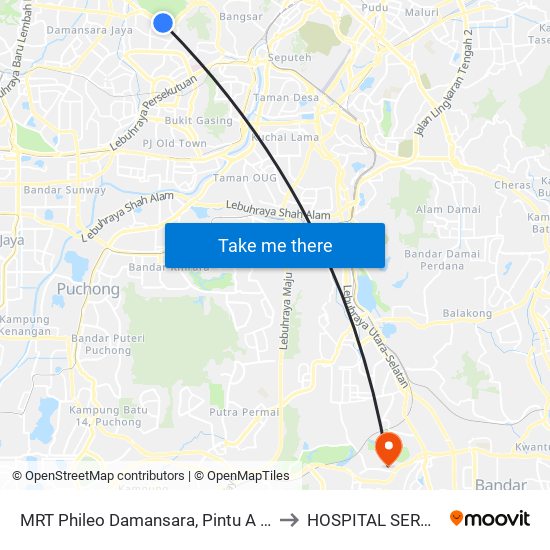 MRT Phileo Damansara, Pintu A (Pj823) to HOSPITAL SERDANG map