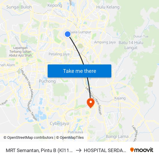 MRT Semantan, Pintu B (Kl1174) to HOSPITAL SERDANG map