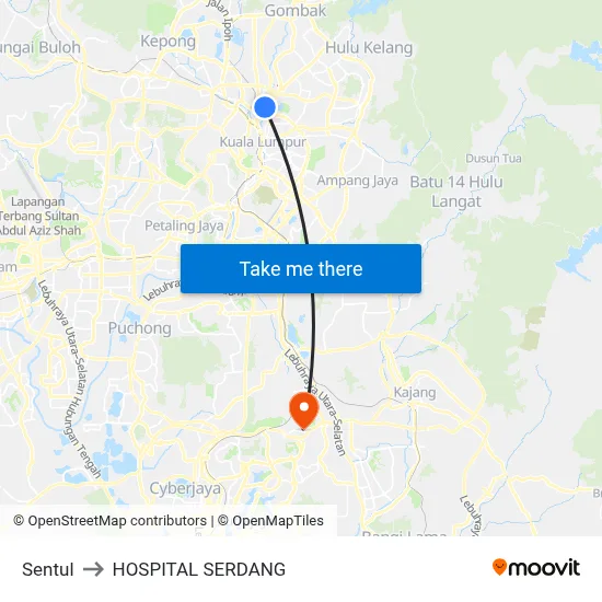 Sentul to HOSPITAL SERDANG map