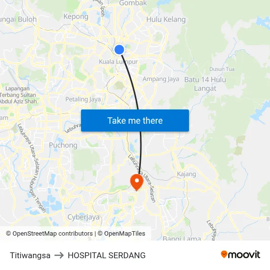 Titiwangsa to HOSPITAL SERDANG map
