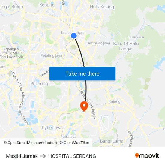 Masjid Jamek to HOSPITAL SERDANG map