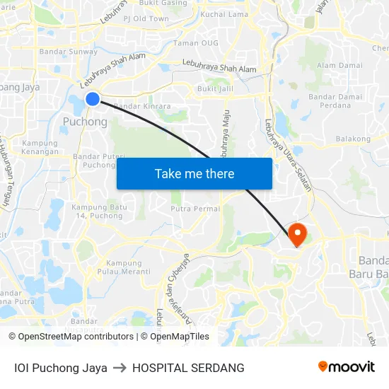 IOI Puchong Jaya to HOSPITAL SERDANG map