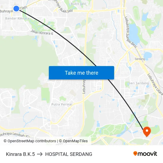 Kinrara B.K.5 to HOSPITAL SERDANG map