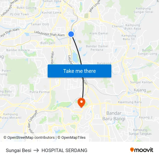 Sungai Besi to HOSPITAL SERDANG map
