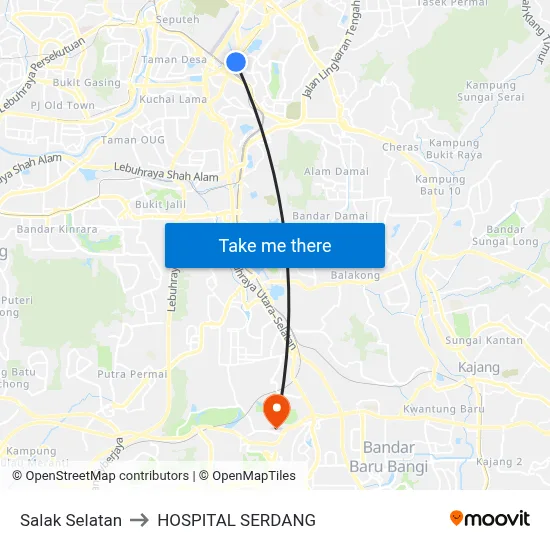 Salak Selatan to HOSPITAL SERDANG map