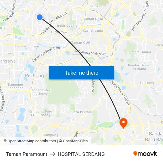 Taman Paramount to HOSPITAL SERDANG map