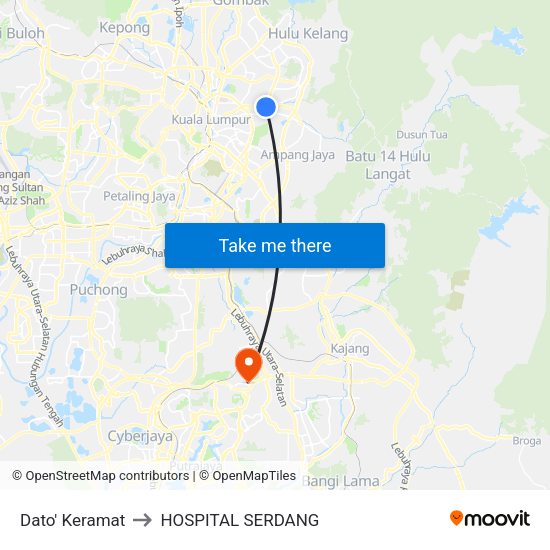 Dato' Keramat to HOSPITAL SERDANG map