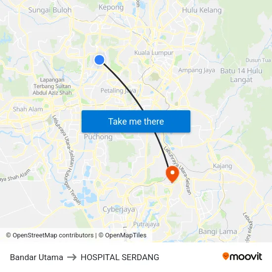 Bandar Utama to HOSPITAL SERDANG map