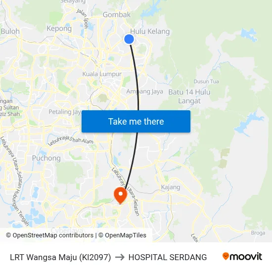 LRT Wangsa Maju (Kl2097) to HOSPITAL SERDANG map