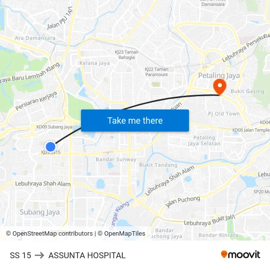 SS 15 to ASSUNTA HOSPITAL map