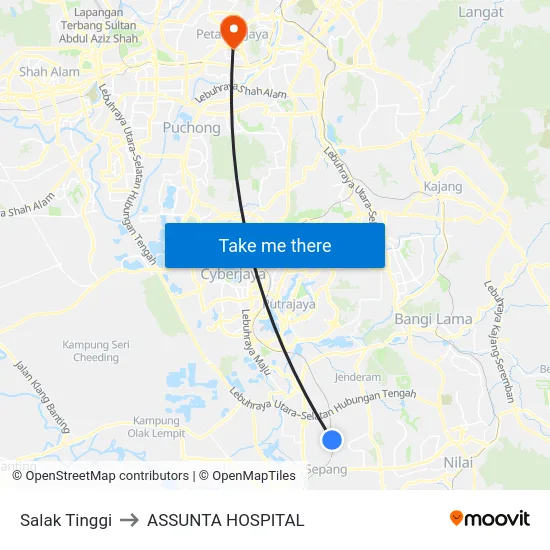 Salak Tinggi to ASSUNTA HOSPITAL map