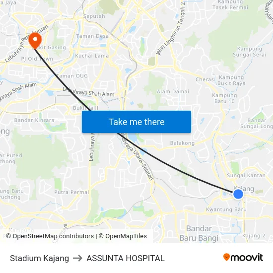 Stadium Kajang to ASSUNTA HOSPITAL map