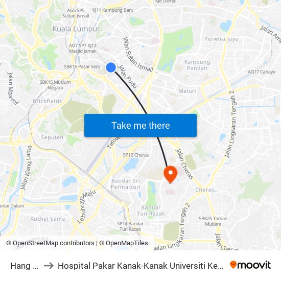 Hang Tuah to Hospital Pakar Kanak-Kanak Universiti Kebangsaan Malaysia map