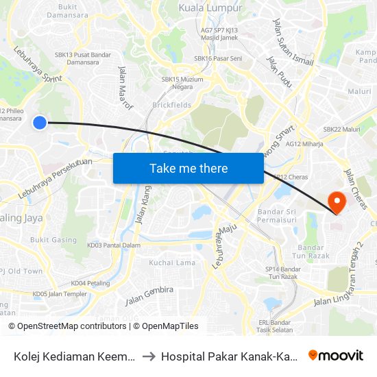 Kolej Kediaman Keempat, Universiti Malaya (Kl2348) to Hospital Pakar Kanak-Kanak Universiti Kebangsaan Malaysia map