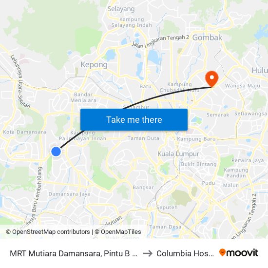 MRT Mutiara Damansara, Pintu B (Pj809) to Columbia Hospital map