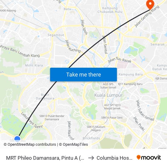 MRT Phileo Damansara, Pintu A (Pj823) to Columbia Hospital map
