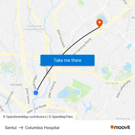 Sentul to Columbia Hospital map