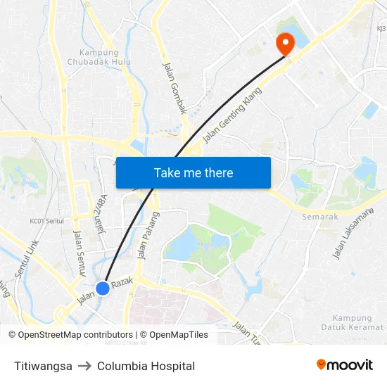 Titiwangsa to Columbia Hospital map
