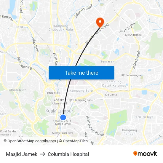 Masjid Jamek to Columbia Hospital map