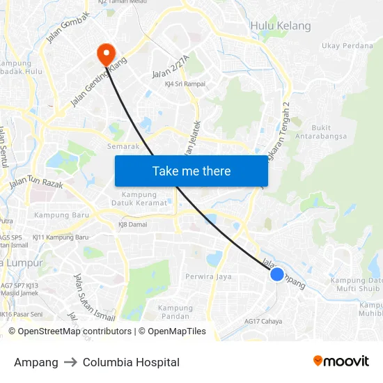 Ampang to Columbia Hospital map