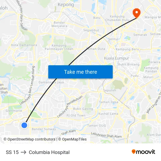SS 15 to Columbia Hospital map