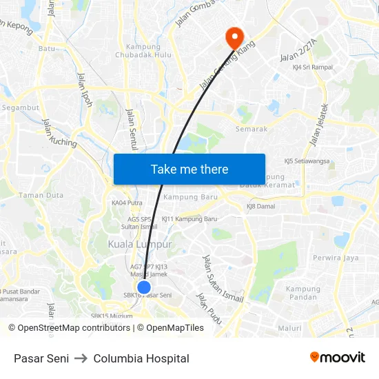 Pasar Seni to Columbia Hospital map