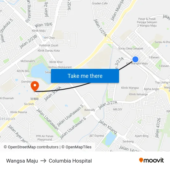 Wangsa Maju to Columbia Hospital map
