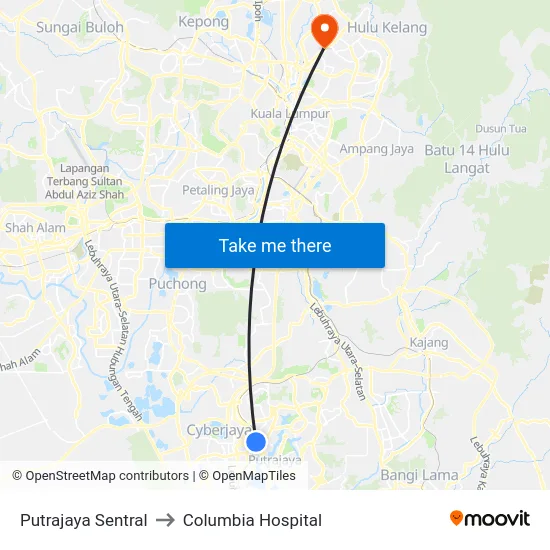 Putrajaya Sentral to Columbia Hospital map