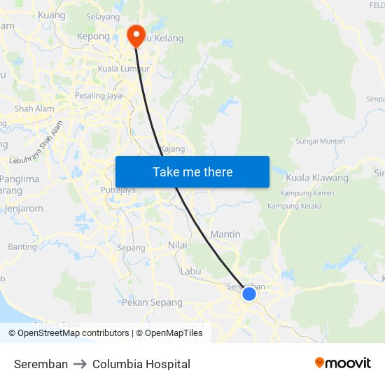 Seremban to Columbia Hospital map