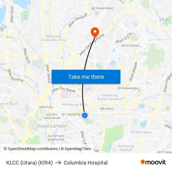 KLCC (Utara) (Kl94) to Columbia Hospital map