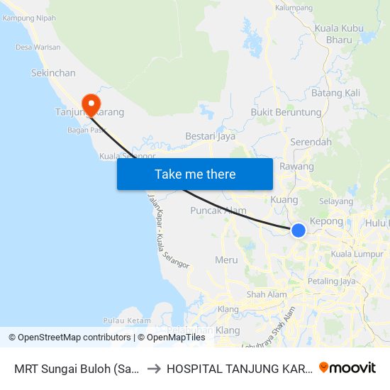 MRT Sungai Buloh (Sa995) to HOSPITAL TANJUNG KARANG map