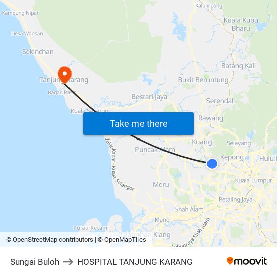 Sungai Buloh to HOSPITAL TANJUNG KARANG map