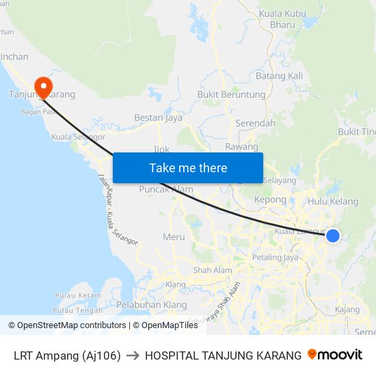 LRT Ampang (Aj106) to HOSPITAL TANJUNG KARANG map