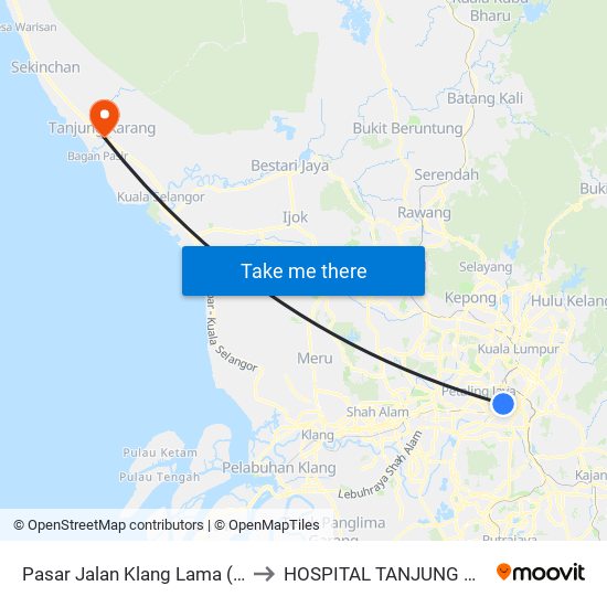Pasar Jalan Klang Lama (Kl1212) to HOSPITAL TANJUNG KARANG map