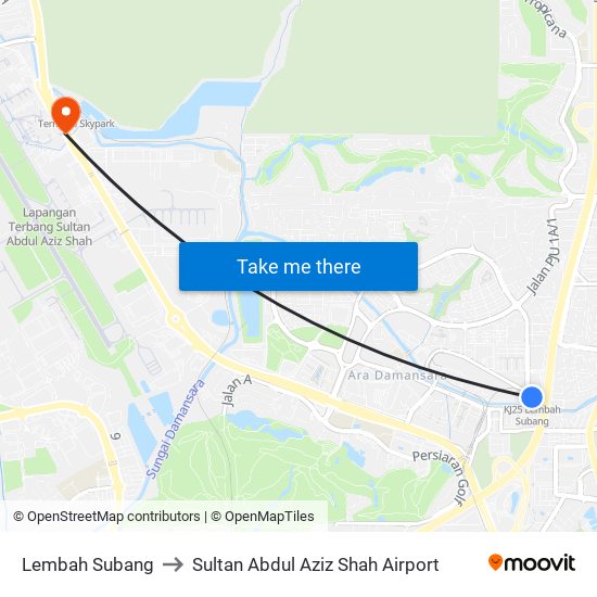 Lembah Subang to Sultan Abdul Aziz Shah Airport map