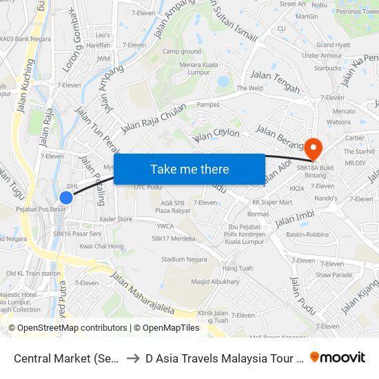 Central Market (Selatan) (Kl109) to D Asia Travels Malaysia Tour & Ticketing Agency map
