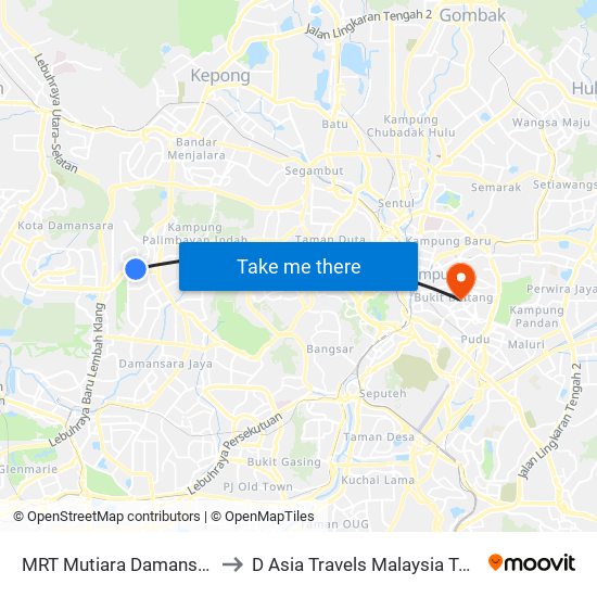 MRT Mutiara Damansara, Pintu B (Pj809) to D Asia Travels Malaysia Tour & Ticketing Agency map