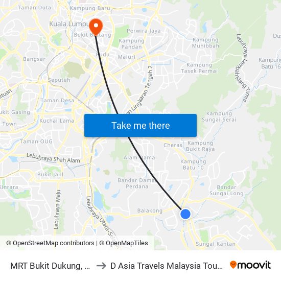 MRT Bukit Dukung, Pintu A (Kj769) to D Asia Travels Malaysia Tour & Ticketing Agency map