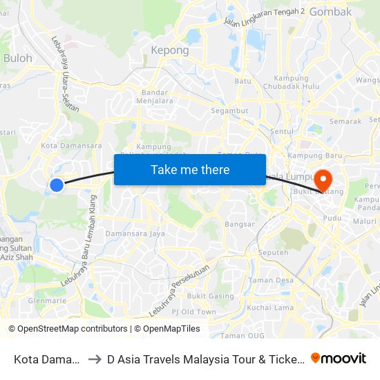 Kota Damansara to D Asia Travels Malaysia Tour & Ticketing Agency map