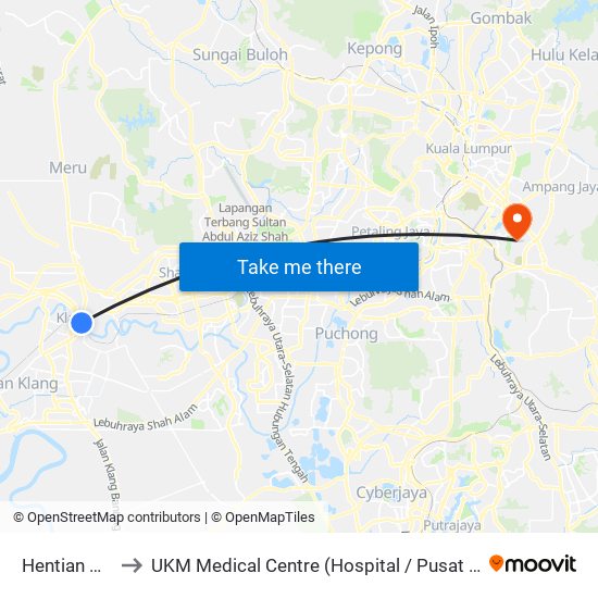 Hentian Klang (Bsn) (Bd580) to UKM Medical Centre (Hospital / Pusat Perubatan Universiti Kebangsaan Malaysia / UKM Medical Centre map