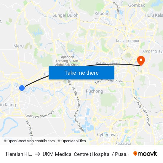 Hentian Klang (Pos) B (Bd664) to UKM Medical Centre (Hospital / Pusat Perubatan Universiti Kebangsaan Malaysia / UKM Medical Centre map